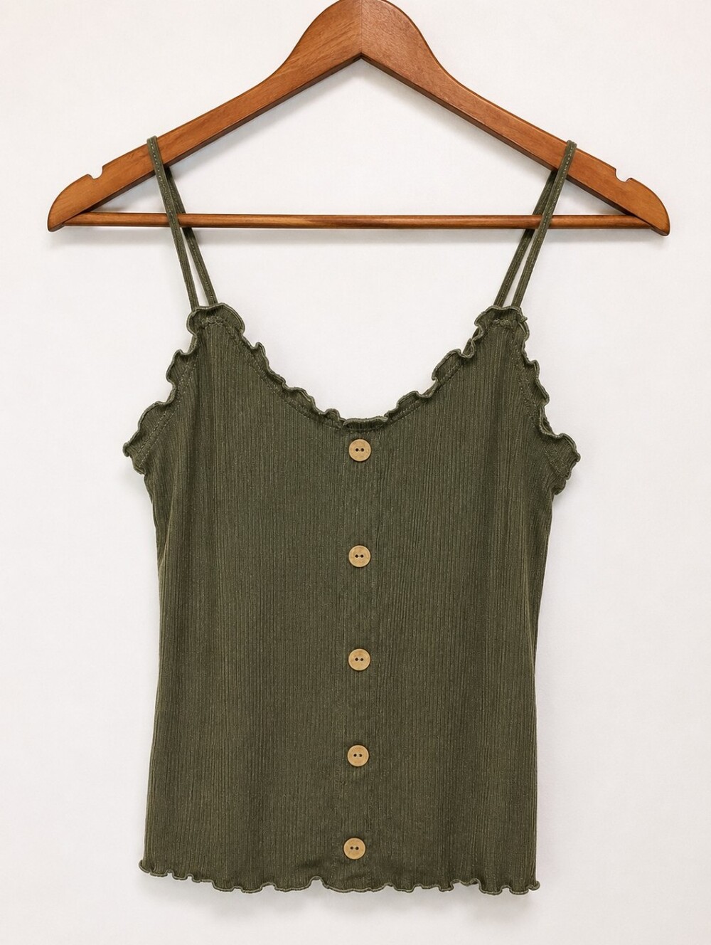 No Boundaries Olive Green Ribbed Button Front Cami Tank Top Size M 7-9